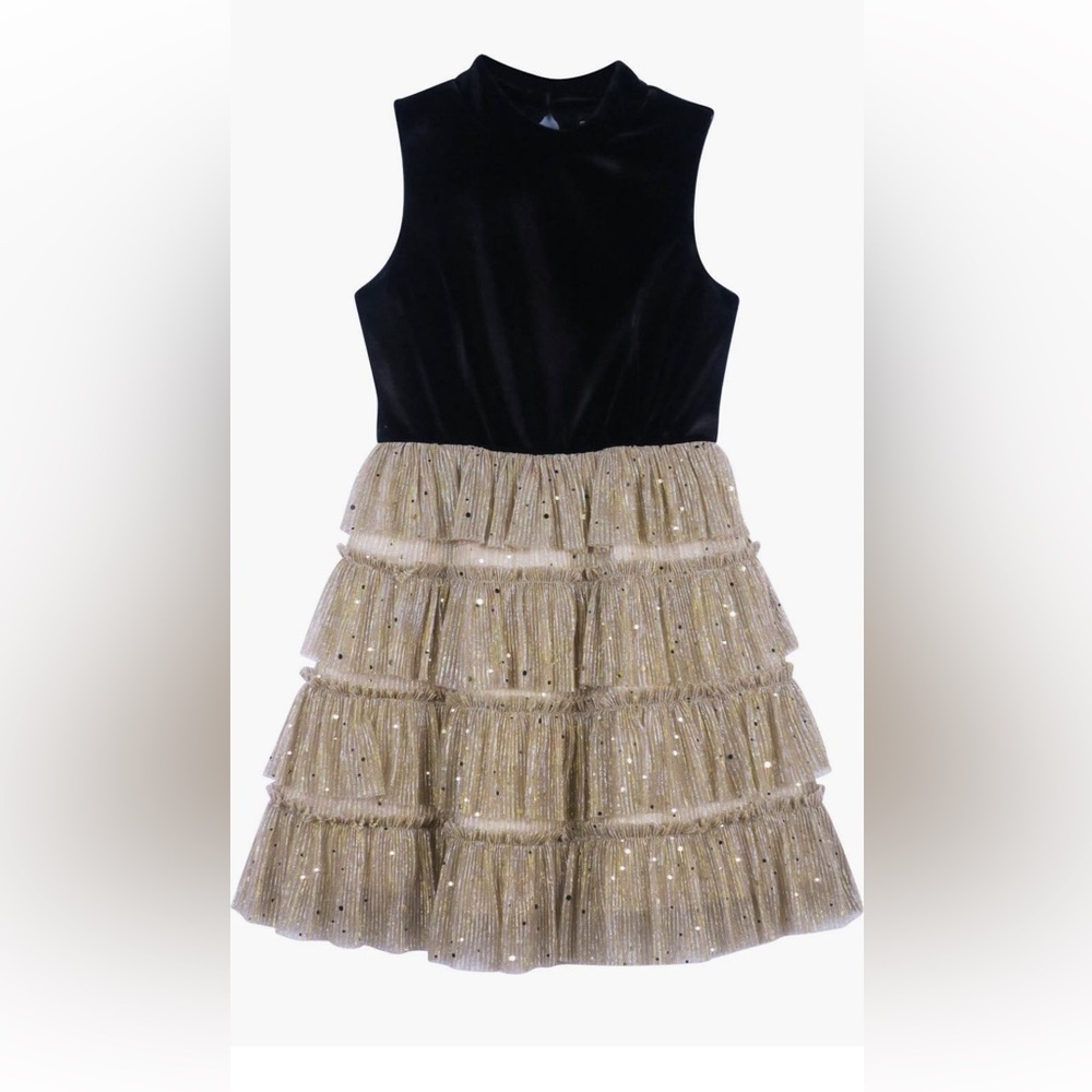 Zunie Black and Gold Tulle Tiered Formal Dress for Girls Size 14 - Picture 1 of 8